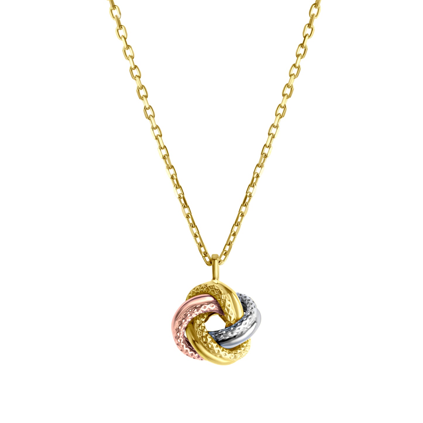 Anhänger mit Kette aus 585/- Gelbgold tricolor Anhänger Knoten strukturiert