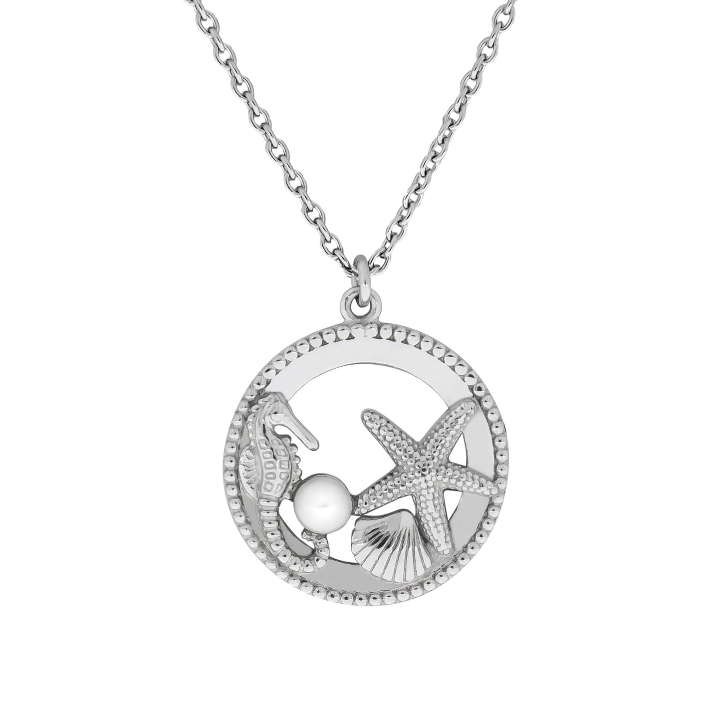 Anhänger mit Kette aus 925/- Sterling Silber rhodiniert maritimer Anhänger mit Perle